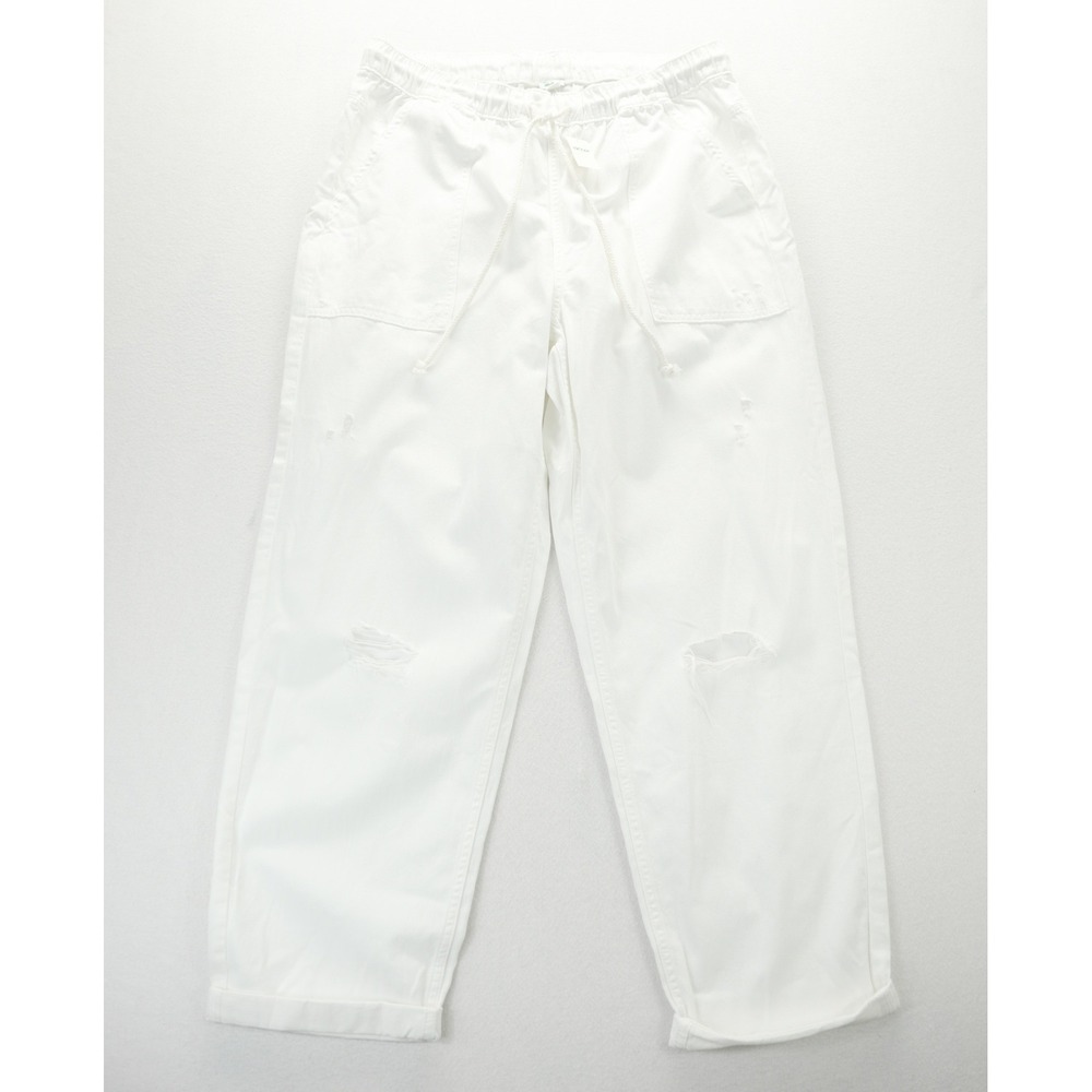 Aerie White Distressed Utility Pants Elastic Waist‎ Drawstring Large 4905-100